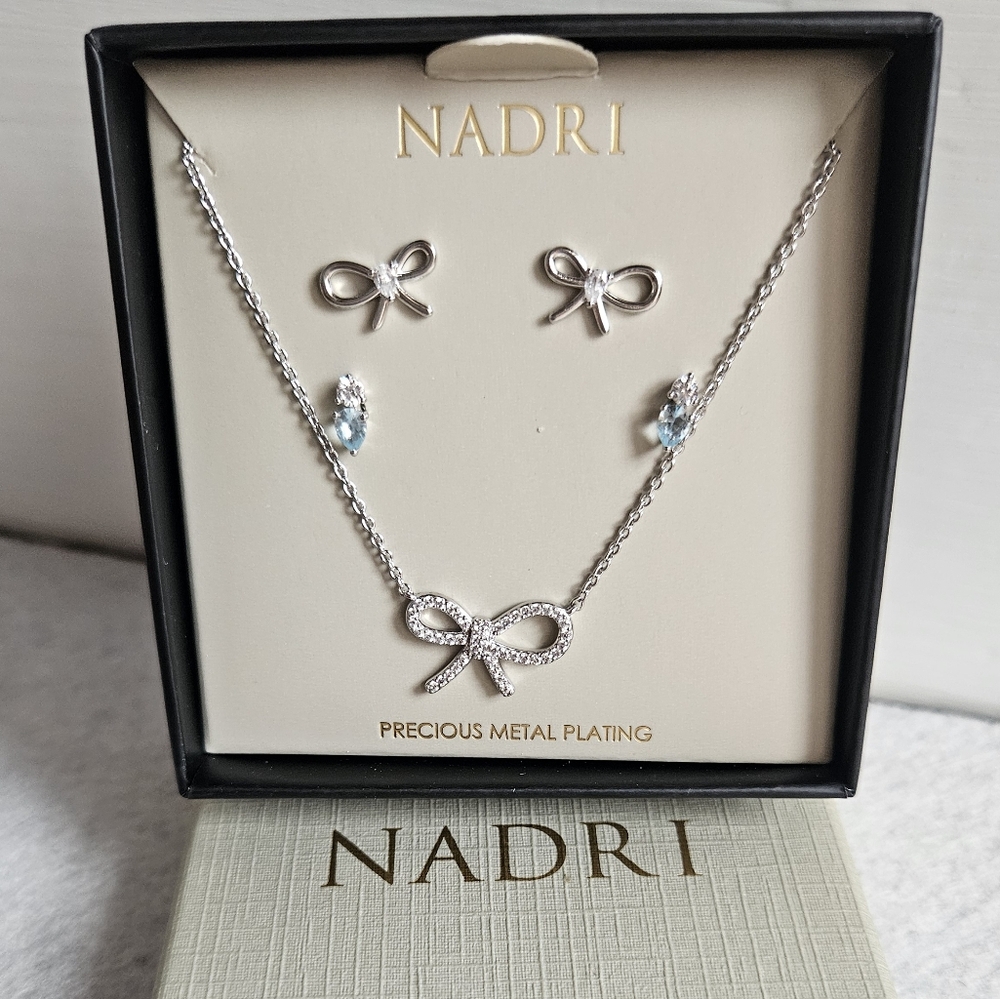 Nadri Adore CZ Ribbon Earrings & Necklace Set